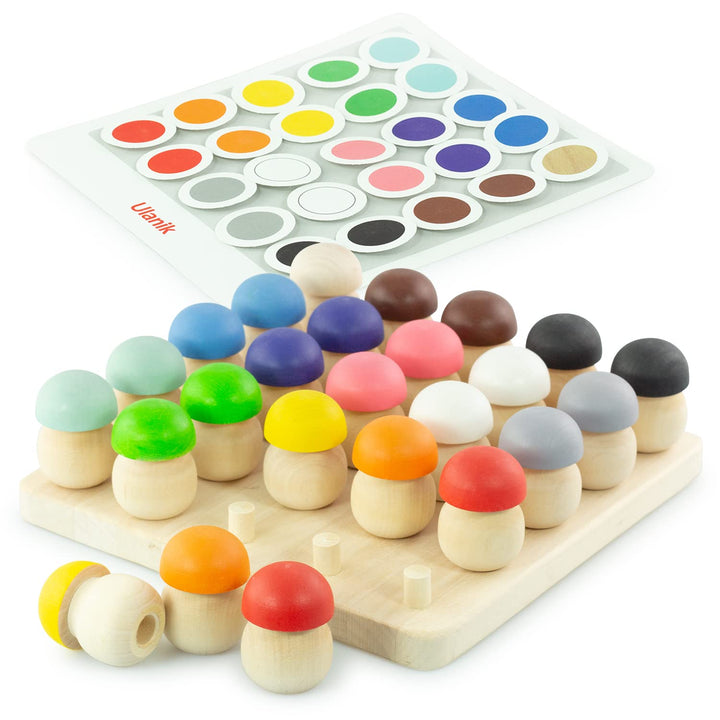 Ulanik Mushroom Glade Montessori Toy Wooden Sorter Game 25 Mushrooms 45 mm Age 3+ Color Sorting and Counting Preschool Learning Education