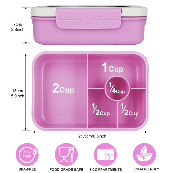 Purple 5-Compartment Reusable Bento Lunch Box