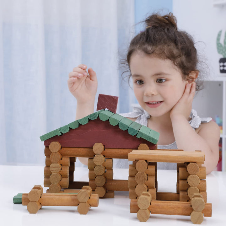 OUJILA 90 PCS Wood Logs Set for Ages 3+,Creative Construction Engineering Preschool Toys for Kids