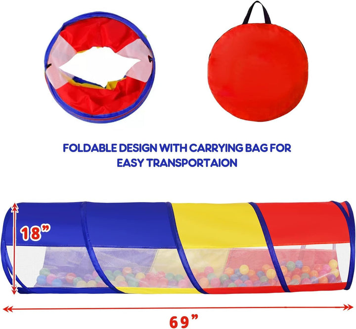 Kids Play Tunnel for Toddlers, Pop Up Crawl Through Tunnel Play Tent for Baby Infant Children or Dog with 2 Mesh Sides