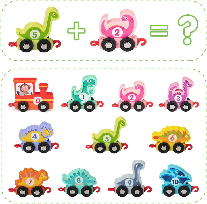 INSTOY Toddler Toys for 2 3 4 Year Olds Boys Gifts,Wooden Dinosaur Train Set