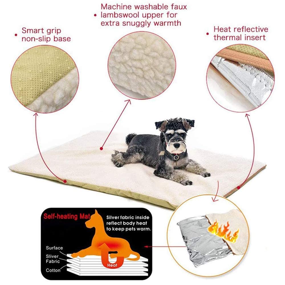 Self-Heating Thermal Pet Pad, Cat Blankets for Indoor Outdoor, Pet Pads with Removable and Washable Cover, Self-Warming Winter Pet Bed Mat Blanket for Cat Rabbits Puppies Kittens 60x 45 cm