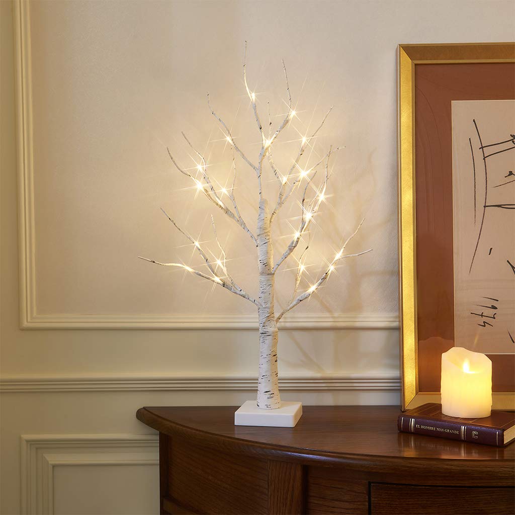 Set of 2 LED Birch Twig Trees - 24 Warm White Lights