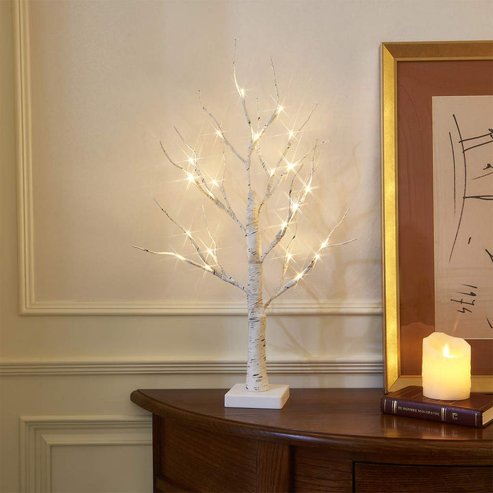 Set of 2 LED Birch Twig Trees - 24 Warm White Lights