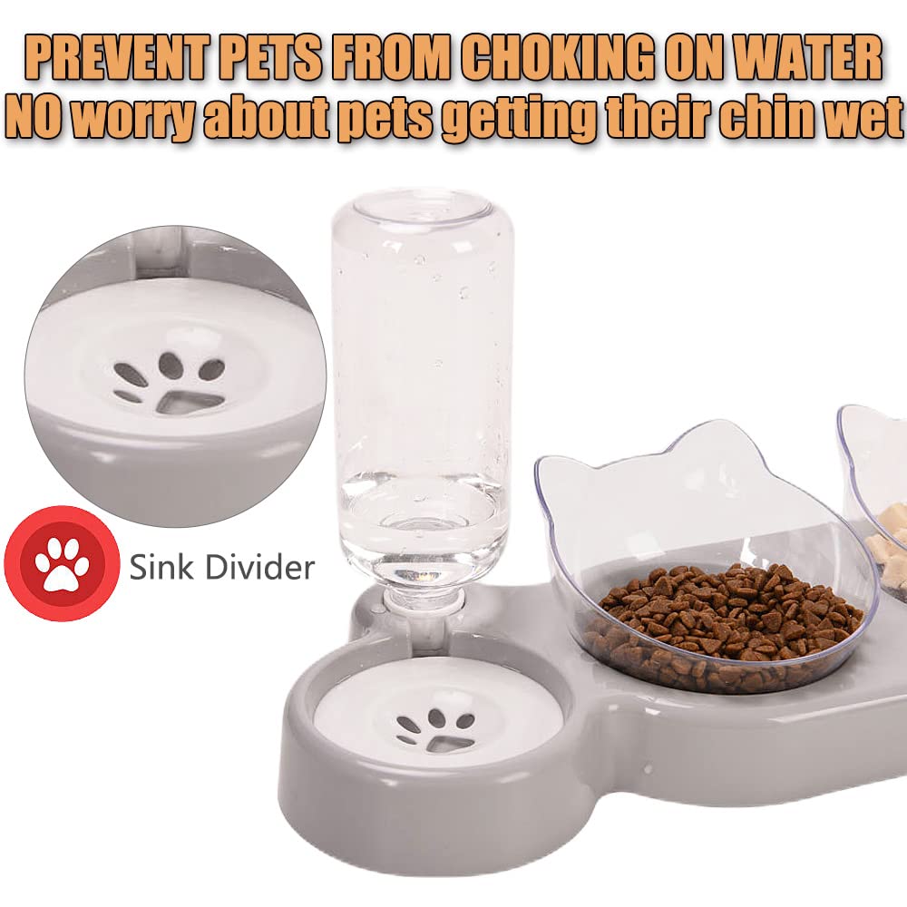 3-In-1 Cat Food And Water Bowl Set, Cat Bowls With Stand, Double Cat Bowls with Water Dispenser For Pet