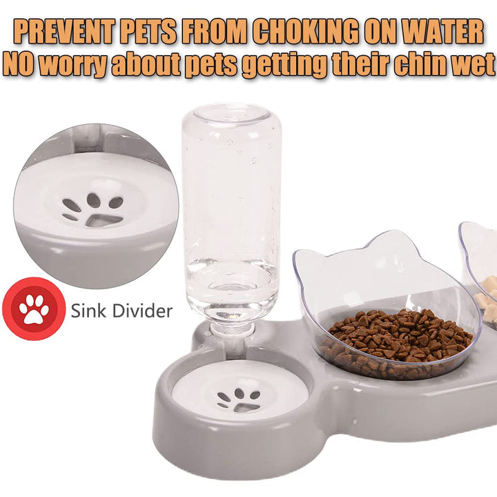 3-In-1 Cat Food And Water Bowl Set, Cat Bowls With Stand, Double Cat Bowls with Water Dispenser For Pet