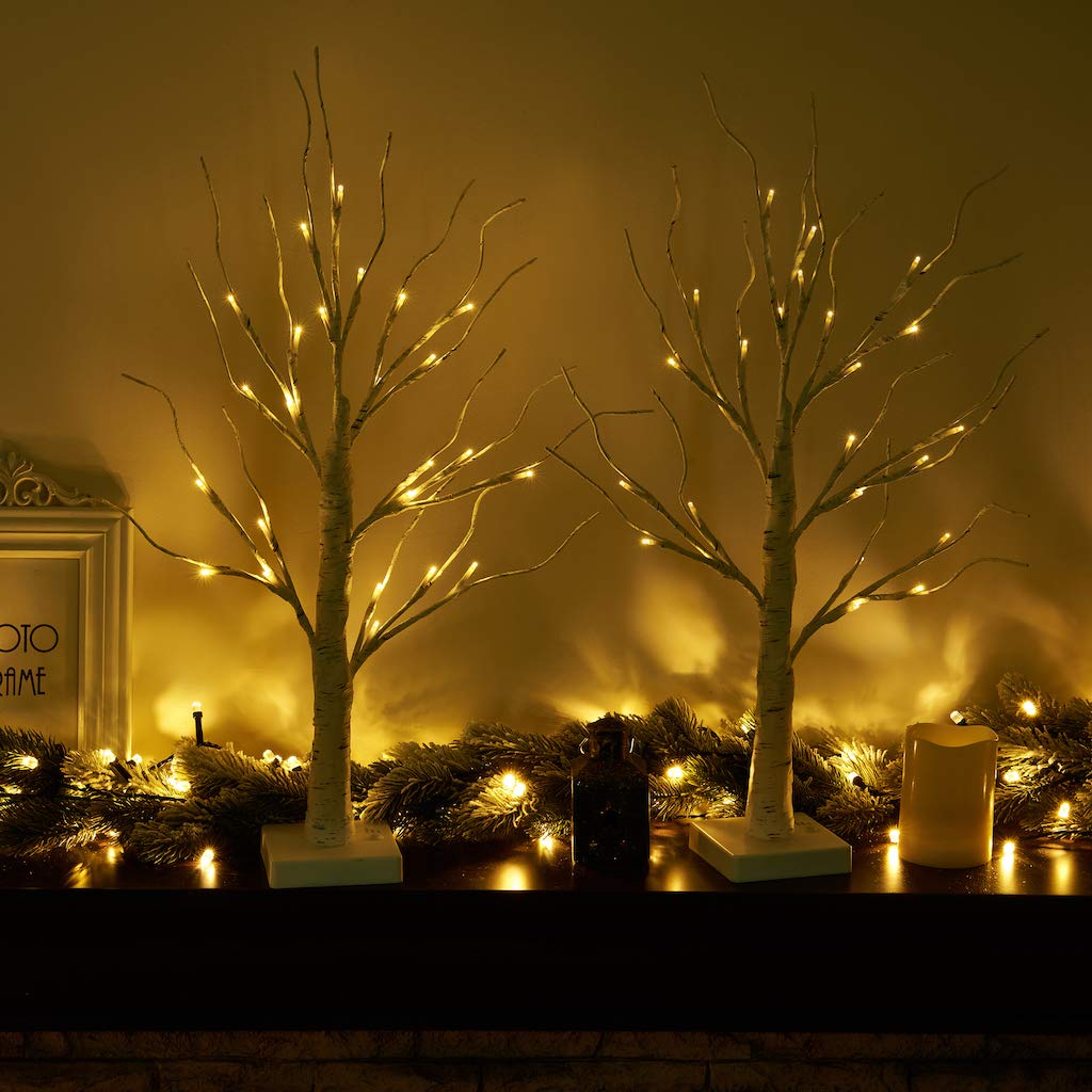 Set of 2 LED Birch Twig Trees - 24 Warm White Lights
