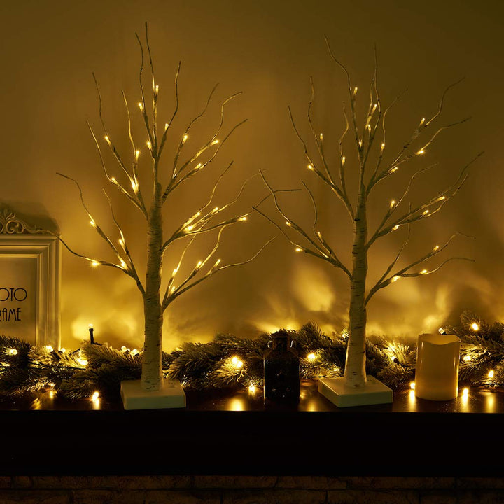 Set of 2 LED Birch Twig Trees - 24 Warm White Lights