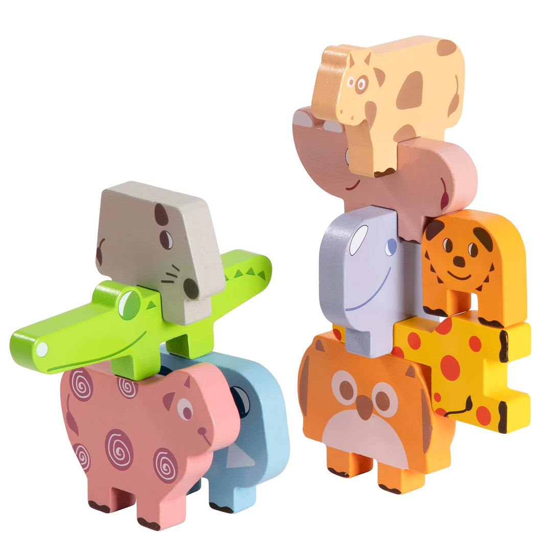 Montessori Toys for 2 3 4 Year Old, 10pcs Wooden Animal Blocks