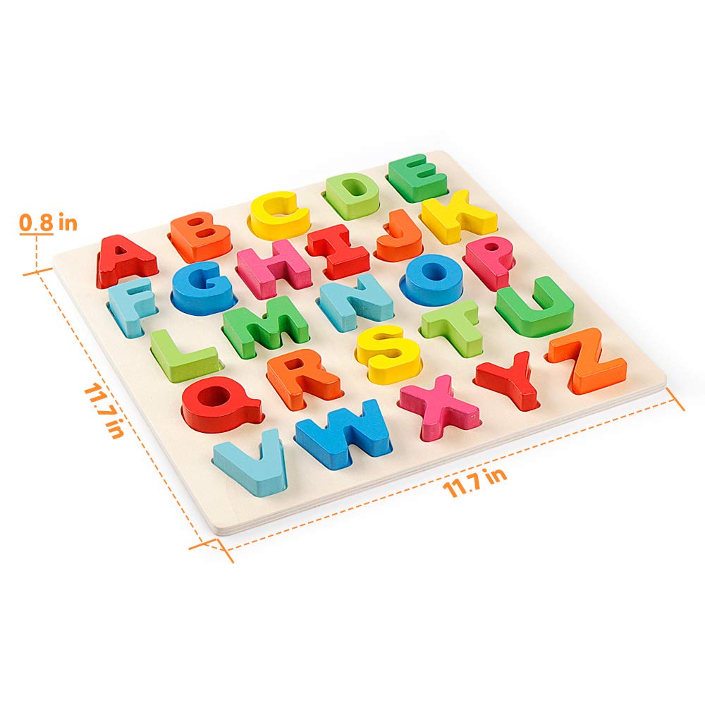 Wooden Alphabet Puzzle ABC Letters Peg Board Knob Montessori Jigsaw Blocks Early Learning Educational Toy Gift for 1 2 3 Year Old Toddler Baby Kids