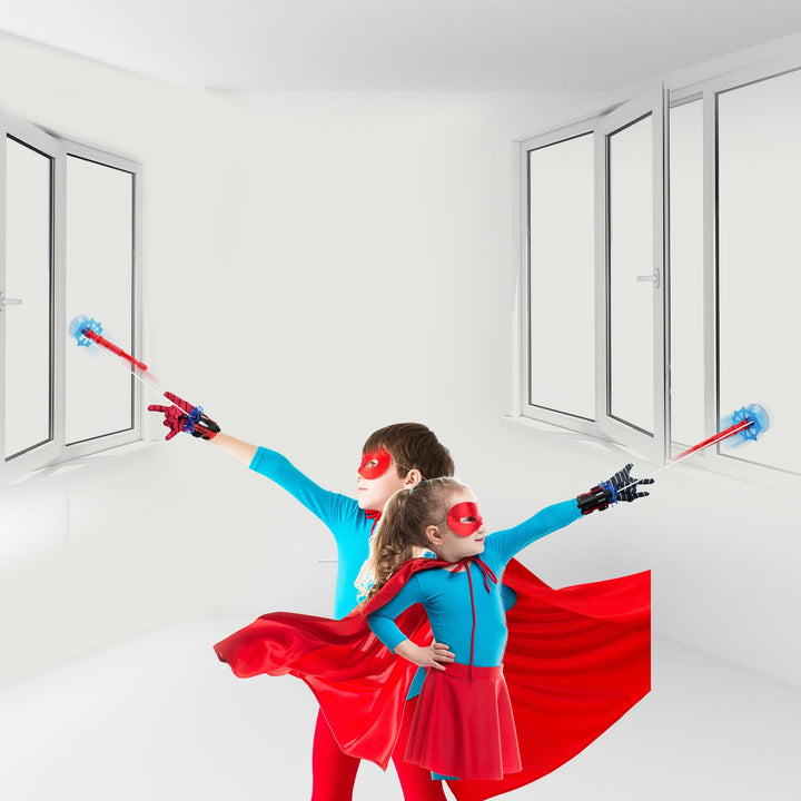 2PCS Spiderman Web Shooter,Spider Web Shooter with 6 Darts,Gloves for Kids, Costume Cosplay Gift (Red)