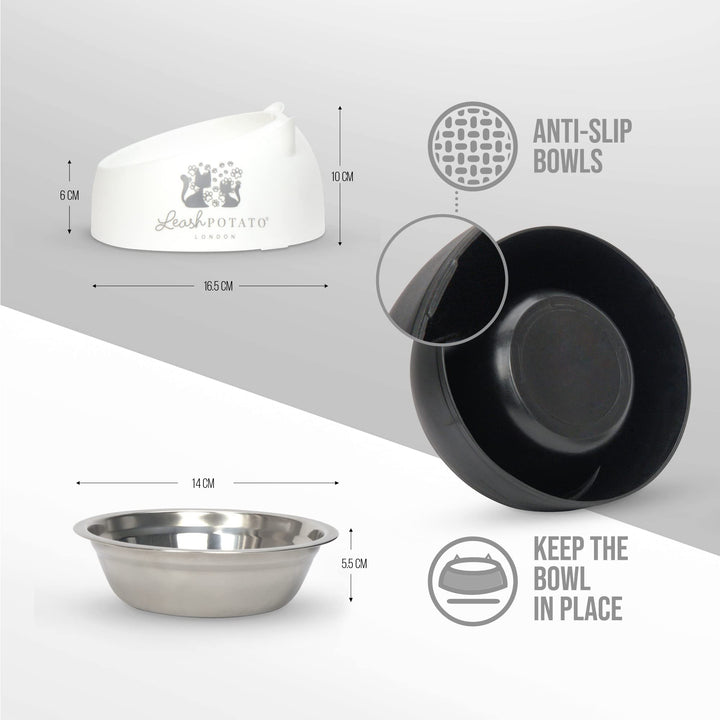 Cat Bowls Cat Food Water Bowl Feeding & Watering Supplies for Cats Raised Cat Bowl Cat Feeding Bowl Cat accessories Kitten Bowls (Black + White)