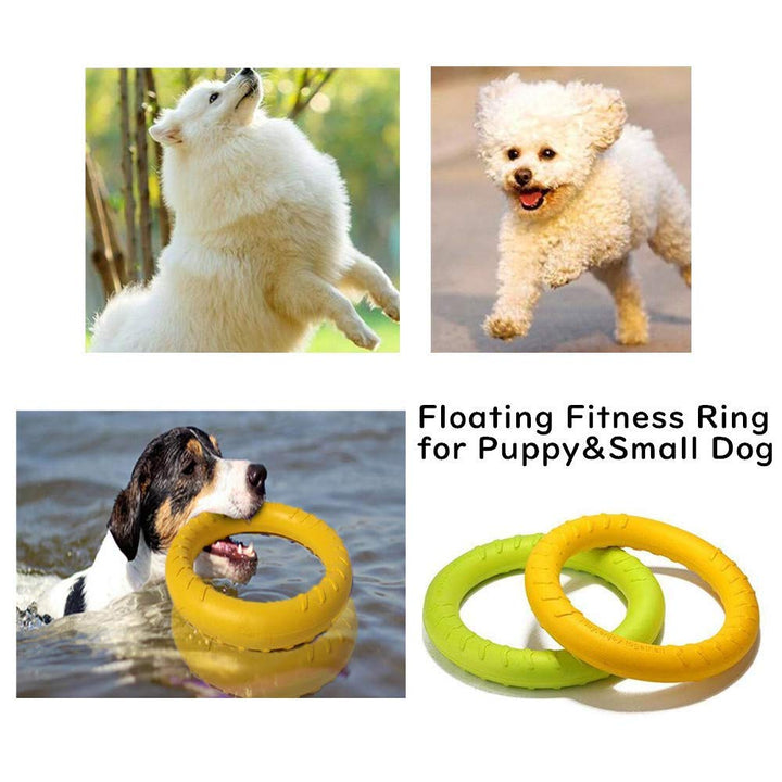 SaPeal Pack of 2 Dog Toys Ring Water Floating, Outdoor Fitness Flying Discs, Tug of War Interactive Training Ring for Dogs (2 Size,Yellow