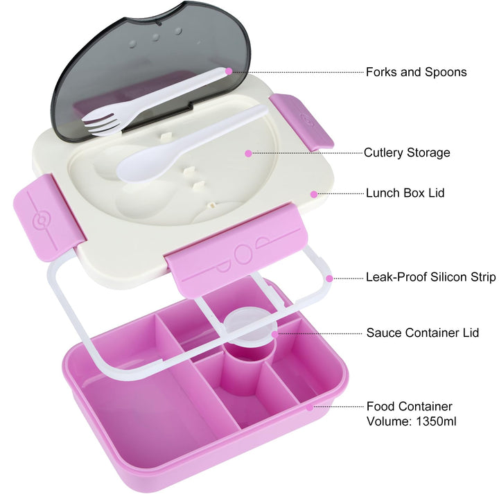 Purple 5-Compartment Reusable Bento Lunch Box