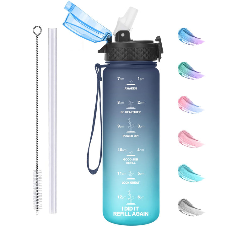GOPPUS 500ml/17oz Kids Water Bottles with Straw BPA Free Childrens Water Bottle Leakproof Drinks Bottle for School Tritan Girl Boy Sports Water Bottle Reusable Toddler Water Bottle with Time Markings