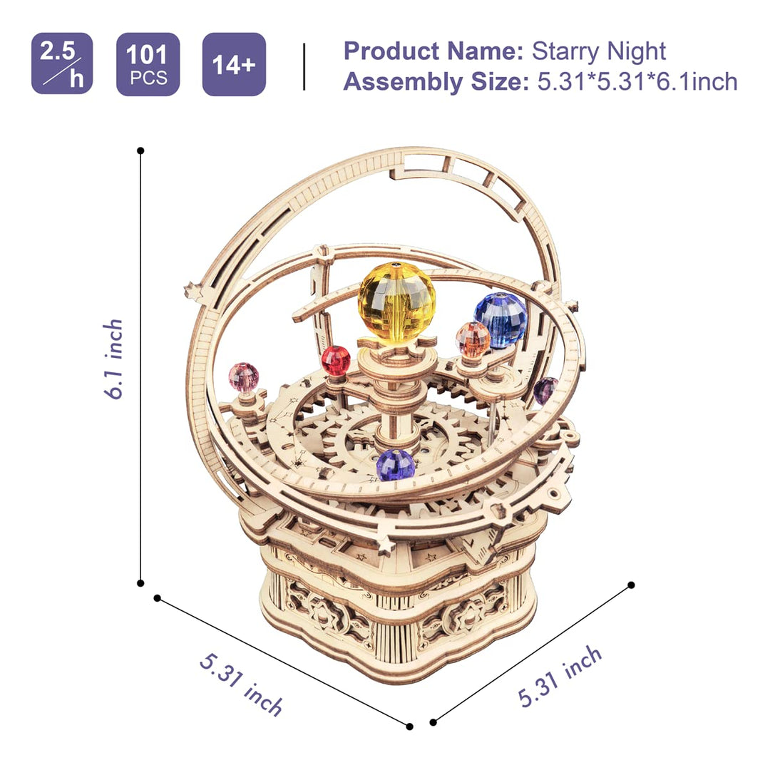 ROKR Music Box Model kits For Adults to Build,3D Wooden Puzzle Starry Night
