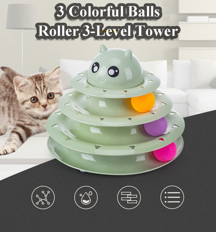 17 Pack Cat Toys Interactive for Indoor Cats Kitten Toy Fun Roller 3 Level Cat Teaser Ball Toys with Cat Feather Wand