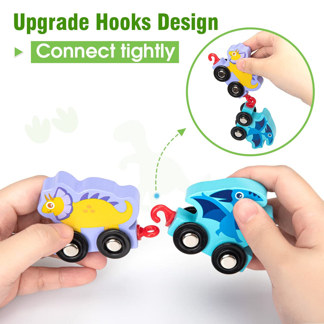 INSTOY Toddler Toys for 2 3 4 Year Olds Boys Gifts,Wooden Dinosaur Train Set