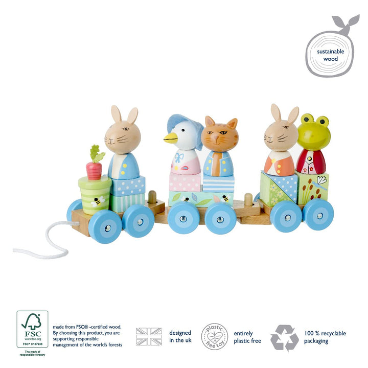 Peter Rabbit Wooden Train Pull Along - Push and Pull Stacking Toys