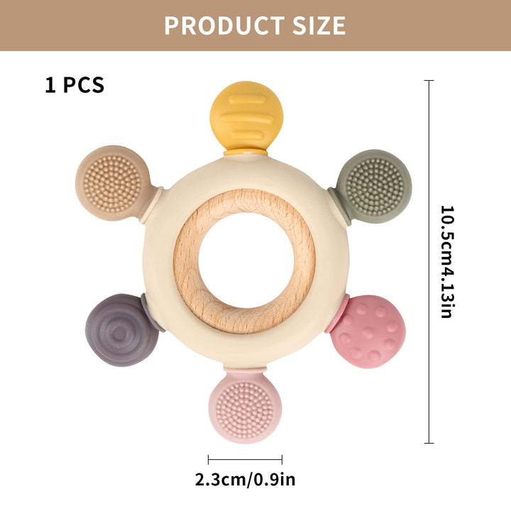 Baby Teether Silicone Teething Toys for Baby 3 Months with Wooden Ring BPA Free Baby Teething Ring Rudder
