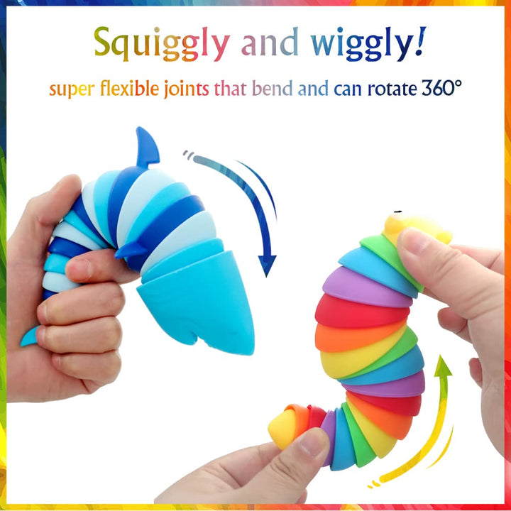 LUSTERMOON 2 Pieces Articulated Fidget Toy, Rainbow Caterpillar Toy Ocean Shark Decompression Toys,