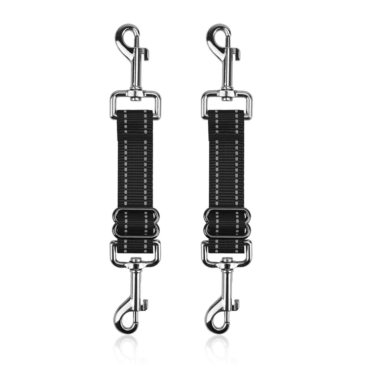 2-Pack Dual-Ended Dog Collar Clips - Adjustable Reflective Nylon Connector Straps for Safety - Perfect for Puppies, Dogs, and Harnesses - Secure Pet Collar Clasps with Leash Attachment (Black)