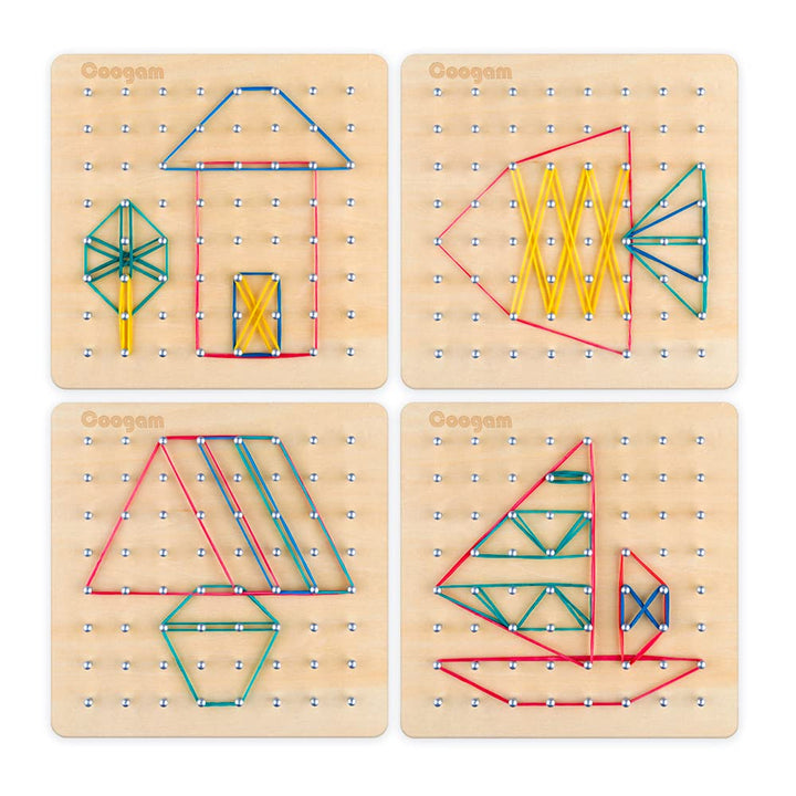 Coogam Wooden Geoboard Mathematical Manipulative Material Array Block Geo Board – Graphical Educational Toys with 30Pcs Pattern Cards and Latex Bands Shape STEM Puzzle Matrix 8x8 Brain Teaser for Kid