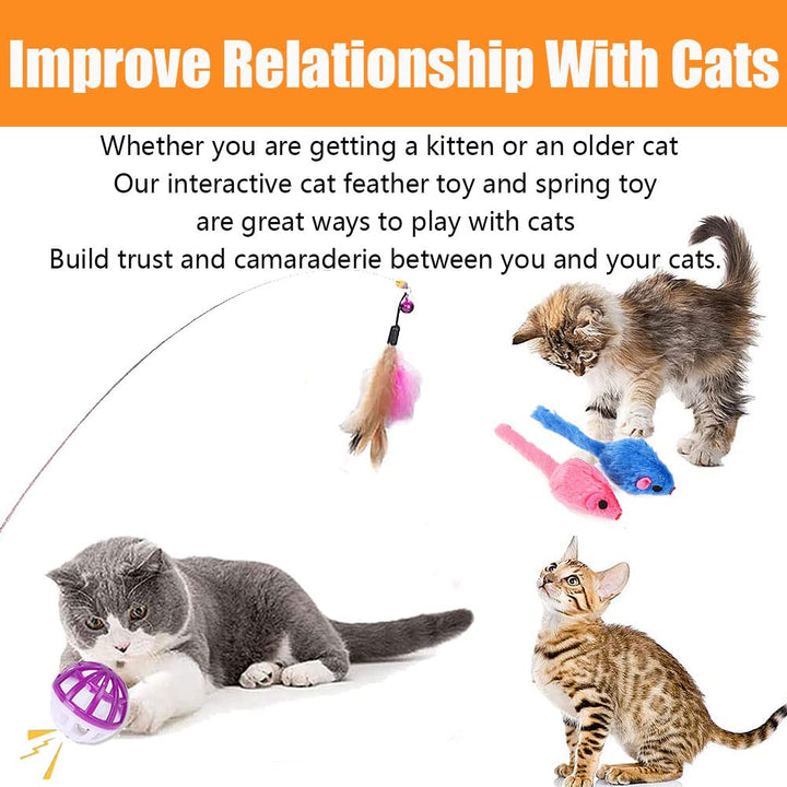 Speedy Panther 14 Pack Cat Toys Interactive for Indoor Cats Kitten Toy Fun Roller Exerciser 3 Level Cat Teaser Ball Toys Cat Feather Wand Toy
