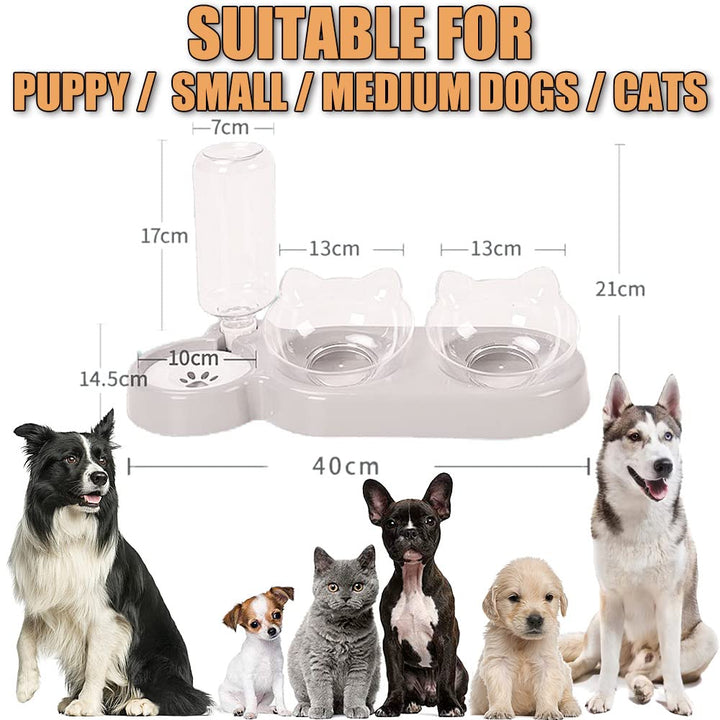 3-In-1 Cat Food And Water Bowl Set, Cat Bowls With Stand, Double Cat Bowls with Water Dispenser For Pet