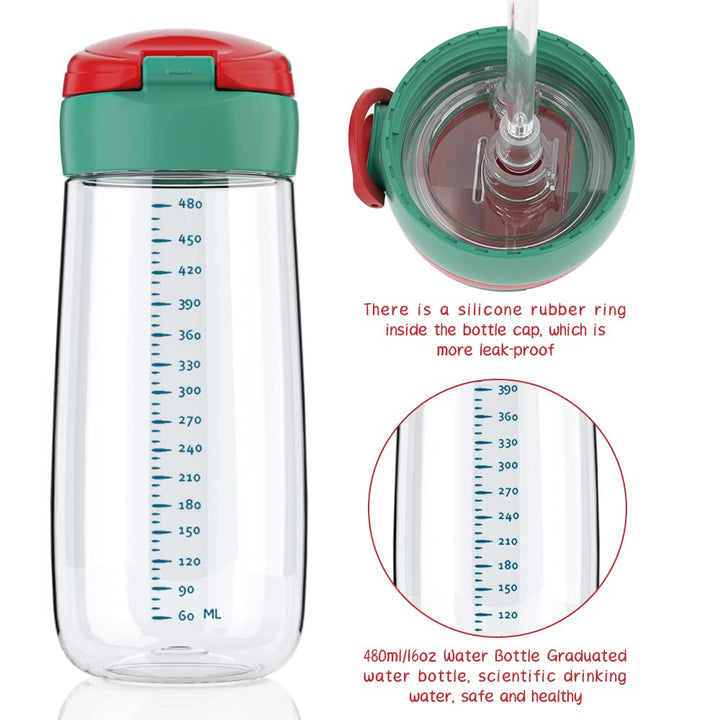 Bunnytoo Kids Water Drinking Bottle,BPA Free Leak Proof 500ml Drinking Bottle,Straw Water Bottle Tritan Sports Water Bottle for Kids