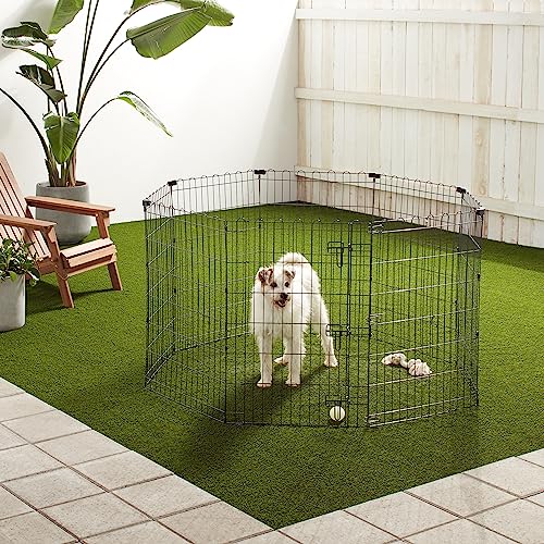 Amazon Basics - Foldable Octagonal Metal Dog Pen/Puppy Pen/Playpen Indoor for Dogs and Pets, With door, 91 cm high, Black