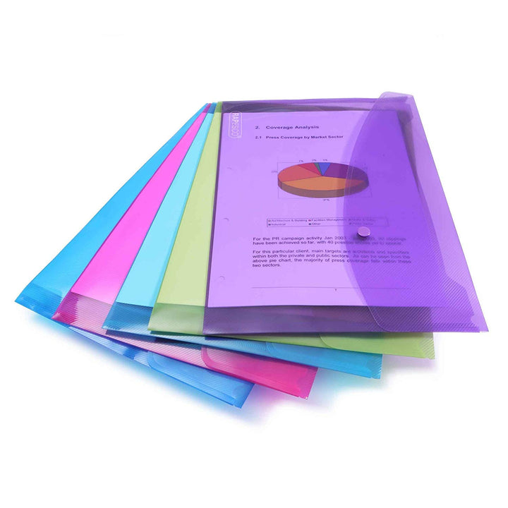 Rapesco A4+ Popper Wallets, Assorted Colors, Pack of 5