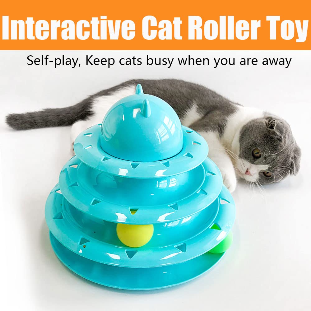 Speedy Panther 14 Pack Cat Toys Interactive for Indoor Cats Kitten Toy Fun Roller Exerciser 3 Level Cat Teaser Ball Toys Cat Feather Wand Toy