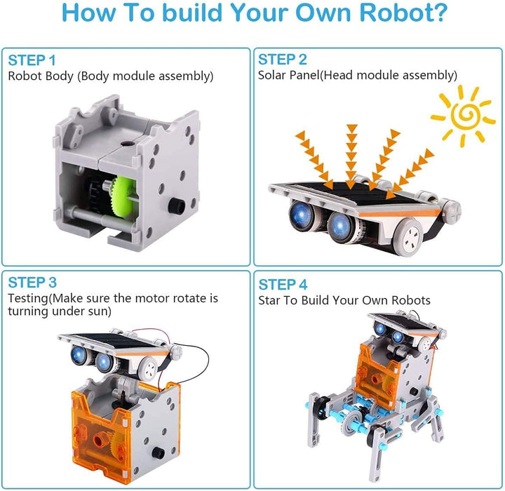 ACELIFE STEM Solar Robot Toy 12-in-1 Educational Science Kit DIY Building Toy Construction Engineering Set for Kids Age 8-12 Boys & Girls Birthday, Solar Powered Toy-Grey