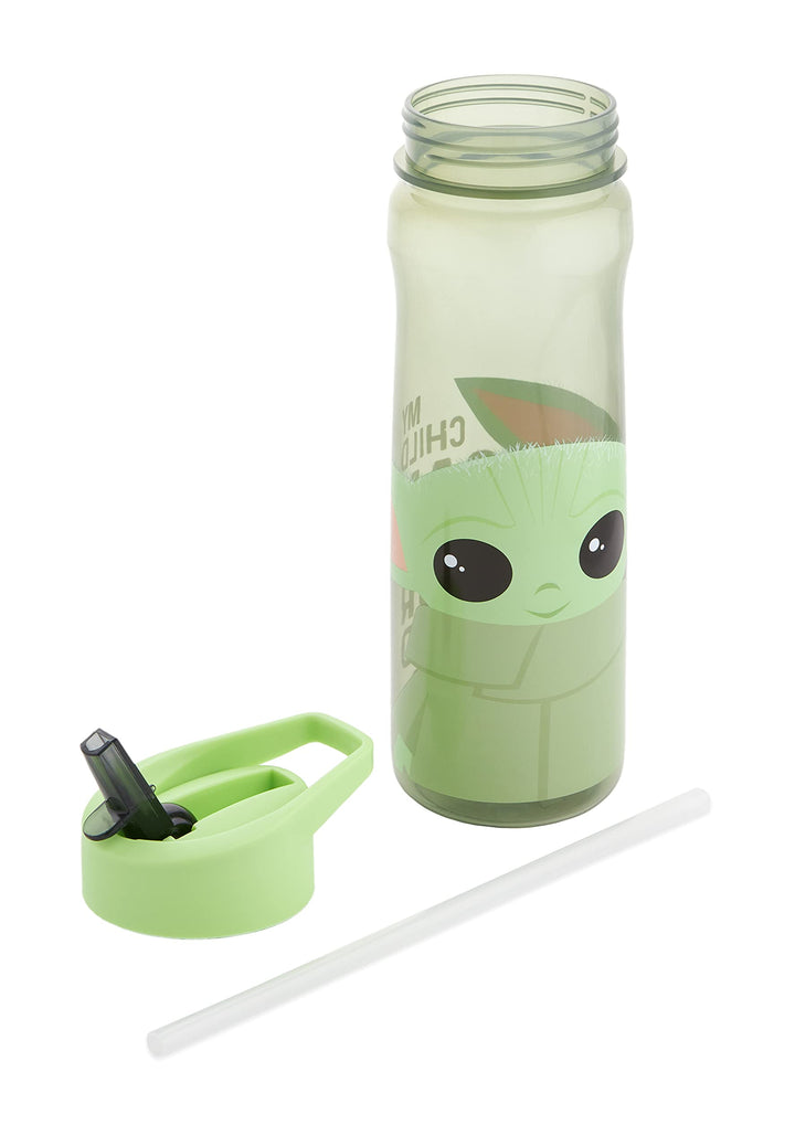 Star Wars Mandalorian 600ml Kids Water Bottles With Straw – Official Grogu Baby Yoda Merchandise by Polar Gear – Reusable, BPA Free & Recyclable PP Kids Water Bottle