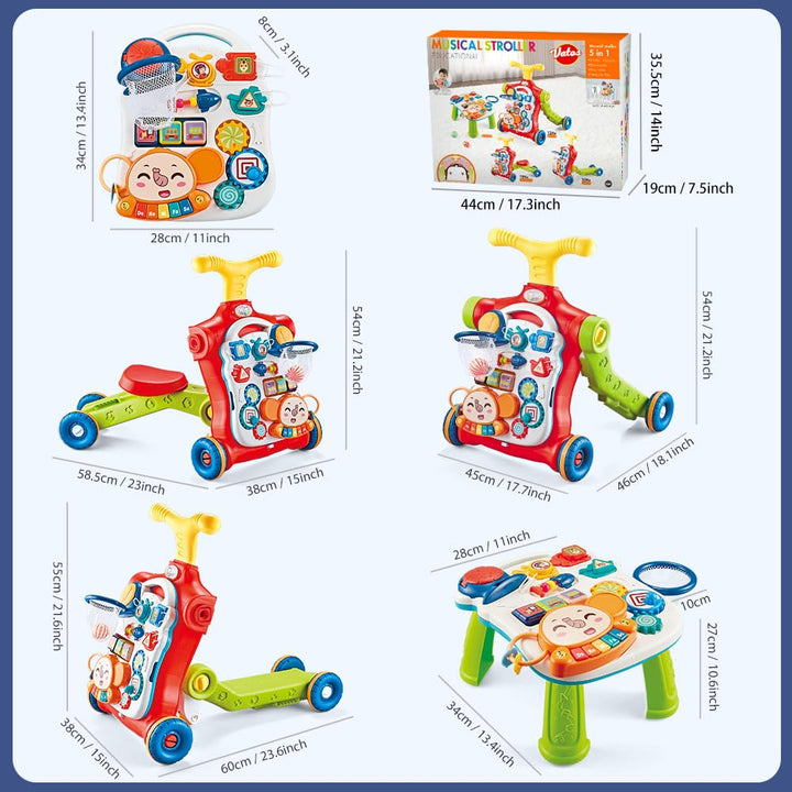 Baby Walker 5 in 1, VATOS Sit-to-Stand Learning Walker, Assemble as Scooter/Balance Bike/Push Walker