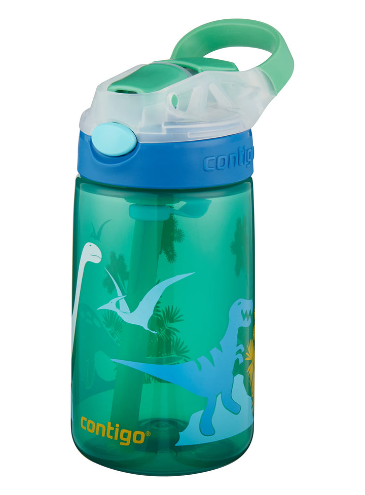 Contigo Kids Water Bottle Gizmo Flip Jungle Green Dino Autospout with Straw, BPA drinks bottle, leak-proof, ideal for kindergarten, school and sports, 420 ml,White