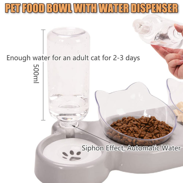 3-In-1 Cat Food And Water Bowl Set, Cat Bowls With Stand, Double Cat Bowls with Water Dispenser For Pet