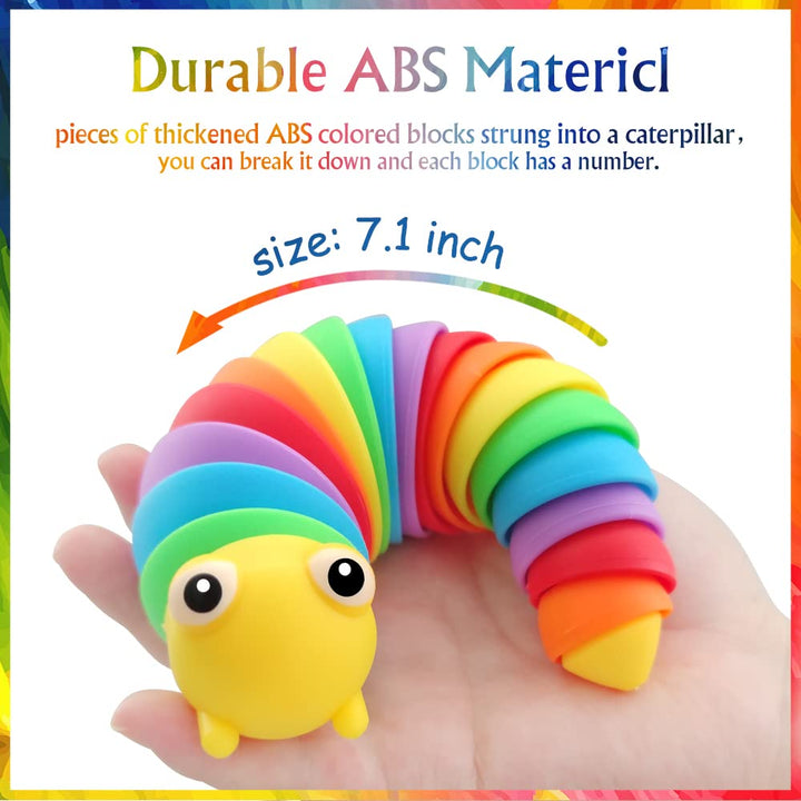 LUSTERMOON 2 Pieces Articulated Fidget Toy, Rainbow Caterpillar Toy Ocean Shark Decompression Toys,