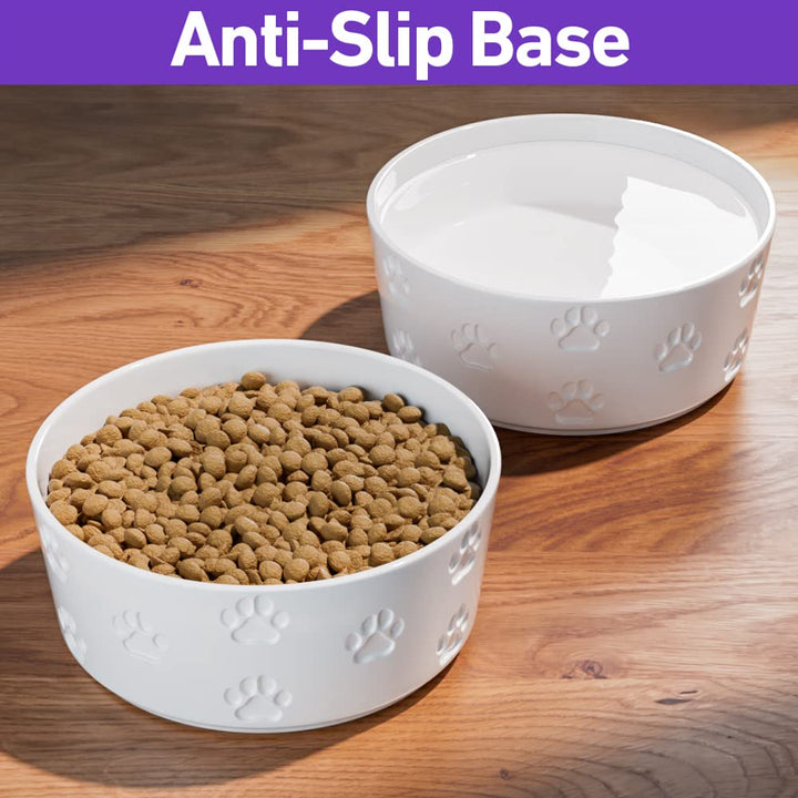 Ceramic Dog Bowl Set with Anti-Slip Rings - 6.5" Round x 2.5" Tall Set of 2 Ceramic Dog Bowls Medium Sized Dog