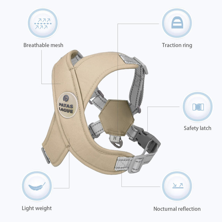 Patas Lague Dog Harness with Leash Adjustable Soft Padded Step-in Dog Vest No Choke No Pull Reflective for Small Medium Dogs with Poop Bags and Dispenser, Solid and No-chew, Brown S
