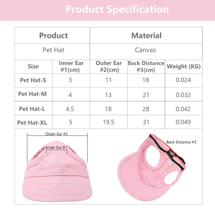 Dog Baseball Cap Cat Baseball Cap Pet Outdoor Cap Sunbonnet Fashionable Sun Cap Adjustable Stripe Summer Travel Hat with Ear Holes (M-Pink)