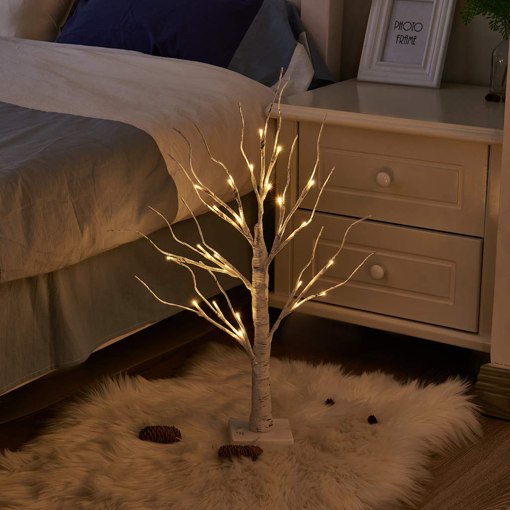 Set of 2 LED Birch Twig Trees - 24 Warm White Lights