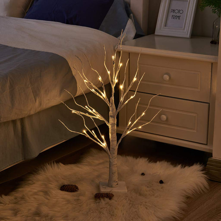 Set of 2 LED Birch Twig Trees - 24 Warm White Lights