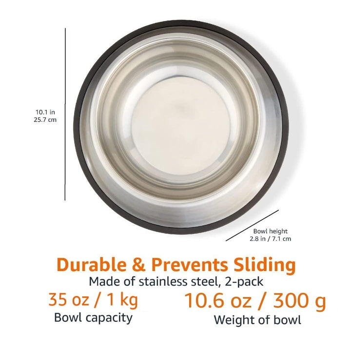 Amazon Basics Dog Bowls for Food and Water, Stainless Steel, 2 Count, Silver