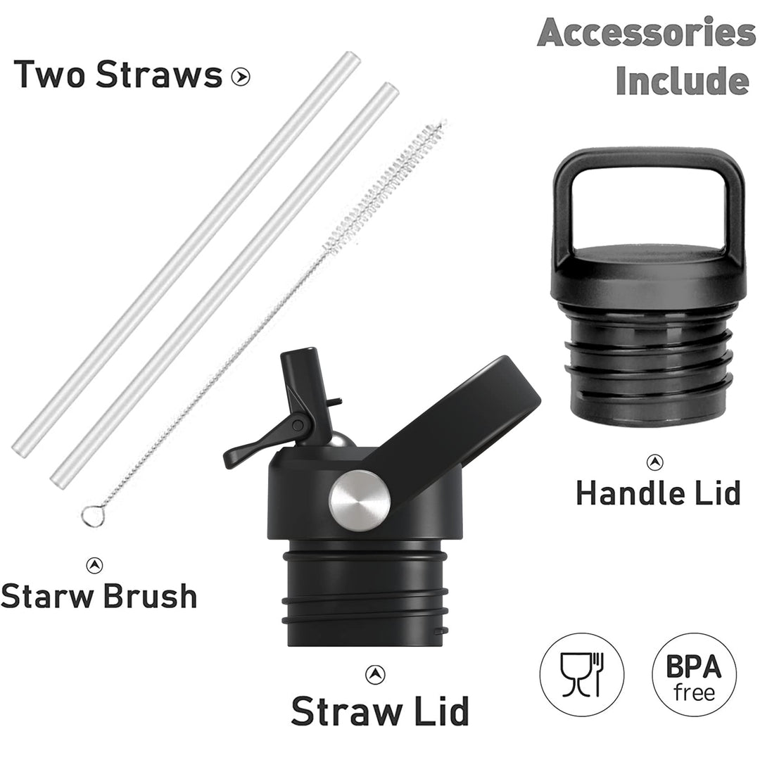 XACIOA Water Bottle Stainless Steel with Straw -for Hot/Cold Drinks 500/750/1000ml Vacuum Insulated Flask Leak Proof Drink Bottle,BPA Free - with 2 Replacement Lid and Straw Brush