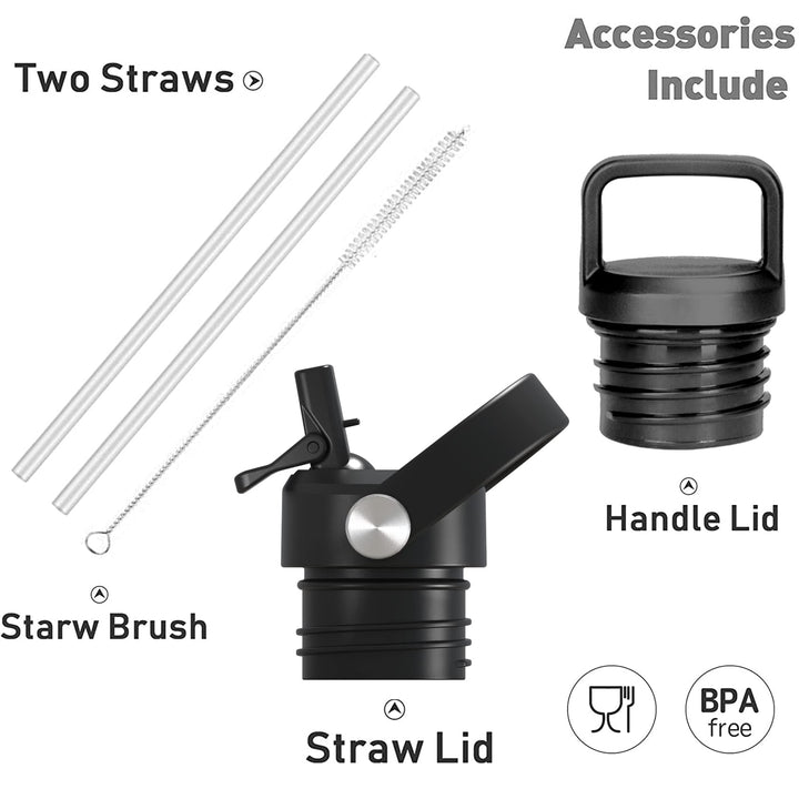XACIOA Water Bottle Stainless Steel with Straw -for Hot/Cold Drinks 500/750/1000ml Vacuum Insulated Flask Leak Proof Drink Bottle,BPA Free - with 2 Replacement Lid and Straw Brush