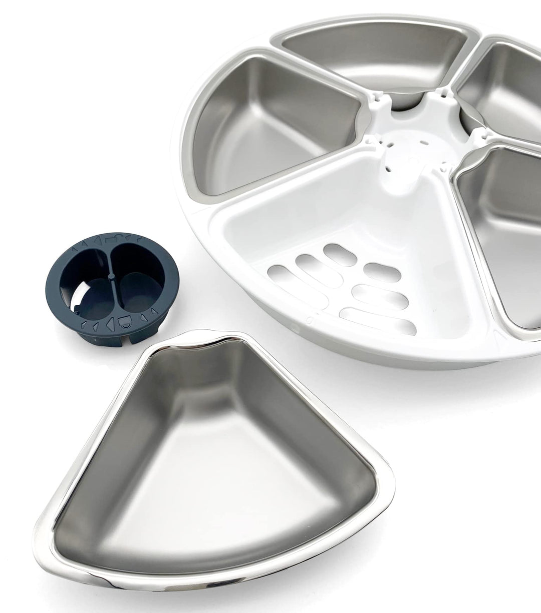 Closer Pets Automatic Pet Feeder | Cat or Small Dog Bowl with Digital Timer | For Wet or Dry Pet Food, up to 330g in Each (formerly Cat Mate) (5 Meal Feeder Stainless Steel Bowl)