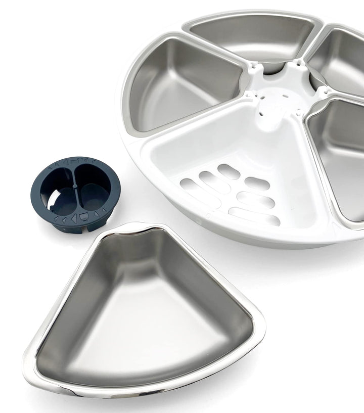 Closer Pets Automatic Pet Feeder | Cat or Small Dog Bowl with Digital Timer | For Wet or Dry Pet Food, up to 330g in Each (formerly Cat Mate) (5 Meal Feeder Stainless Steel Bowl)
