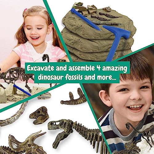 Science4you Dinosaur Fossil Excavation Kit 4 in 1 - Fossil Digging Kit for Kids, Build 4 Dinosaur Fossils, 46 pieces, Archeology Set, Dinosaur Toys, Games, Gifts for Boys and Girls Age 6+